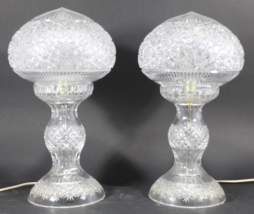 Pair Hand-Cut Crystal Mushroom Lamps (1 of 6)