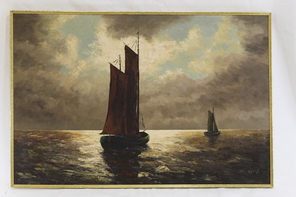 Dutch Style Seascape Oil on Canvas Painting (1 of 6)