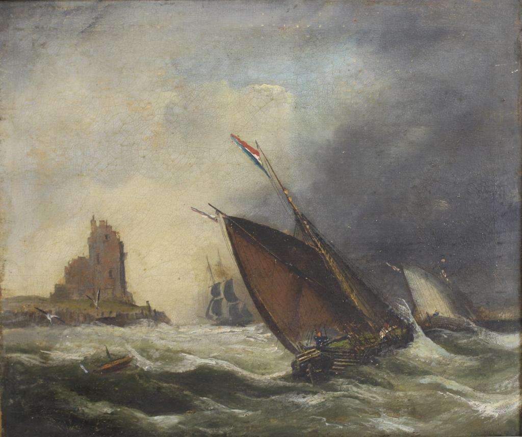 Antique Oil on Canvas Seascape with French Ships (1 of 6)