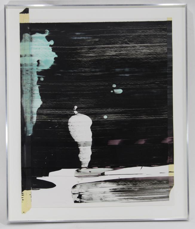 Ed Moses (1926-2018, CA) Mixed Media on Paper: "Chariot #C", 2000-2001. Acrylic and paper collage on paper. Pencil signed lower left. Bobbie Grennfield Galley, Santa Monica, label to the reverse. Custom brushed aluminum frame with plexi-glass by O