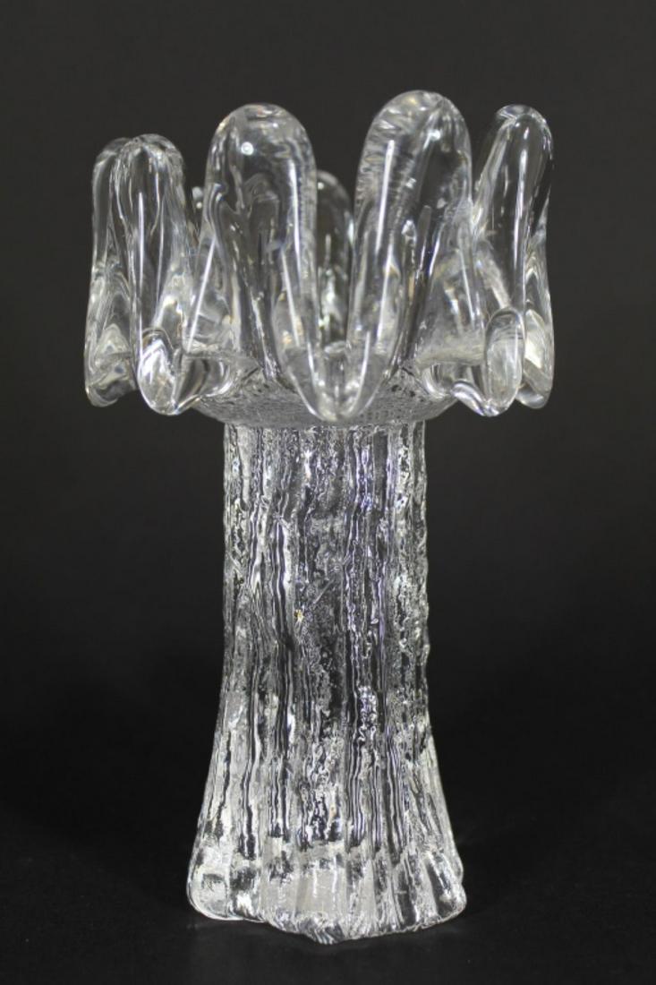 Kosta Boda Sunflower Candle Holder: Heavy cast clear glass candle holder designed by Goran Warff. Excellent condition. 7" H.