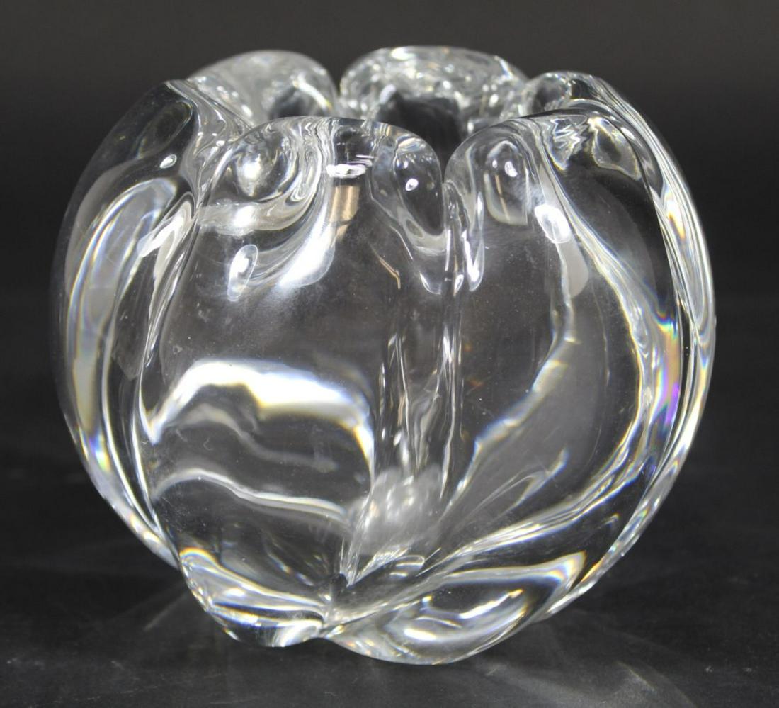 Orrefors Sweden Rose Bowl Vase: Designed by Edvin Ohrstrom. Etched Orrefors mark with F 2444-511 to bottom. Excellent condition. 4.25" x 5" dia. approx.