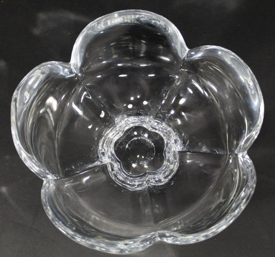 Orrefors Sweden Pomona Petal Bowl: Designed by Lars Hellstein. Etched Orrefors and Hellstein mark to bottom. Excellent condition. 4" H x 9" dia. approx.