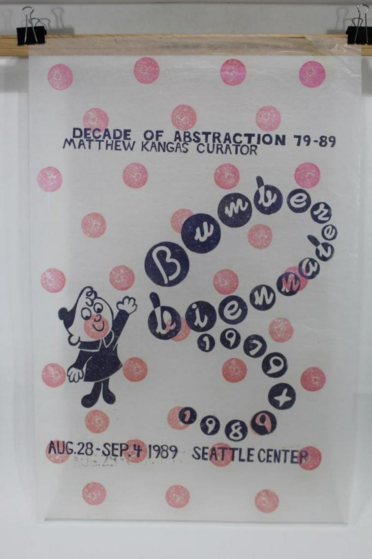 Jeffry Mitchell Bumbershoot Posters: 4 unnumbered limited edition posters featuring illustrations by artist Jeffry Mitchell (WA. 1958-) for "Decade of Abstraction 79-89 Curated by Matthew Kangas Bumberbiennale 1979 1989 Aug 28 - Sept 4 1