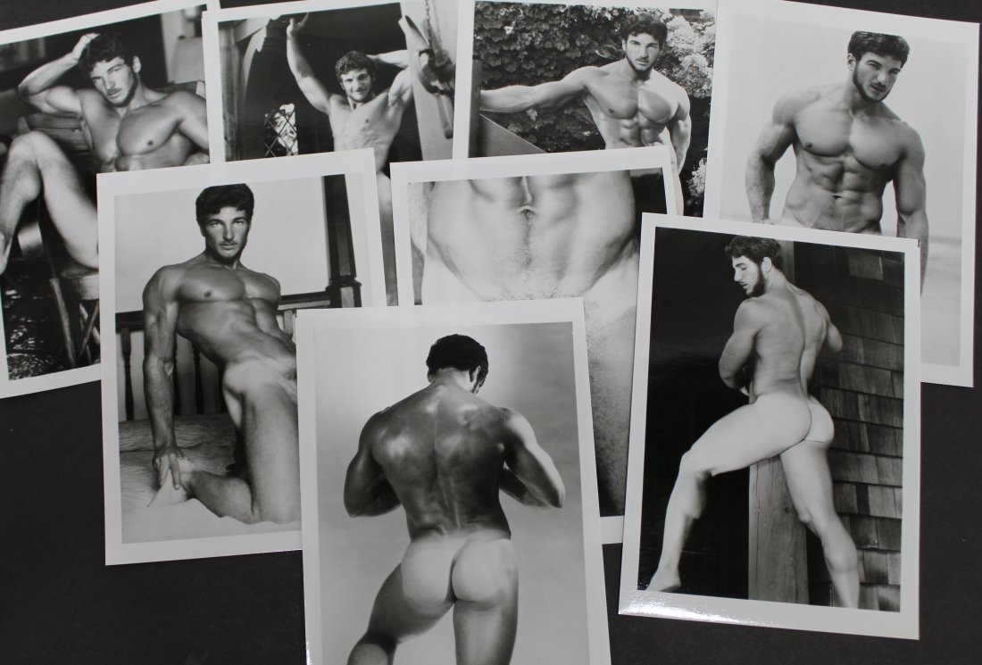 Vintage Colt Studios Male Nude Photographs: Group of 8 vintage gloss black and white photographs of model Rick Wolfmier. Excellent condition. 5" x 7" each.