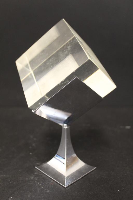 Mid Century Mod Acrylic Cube on Chrome Stand (1 of 5)