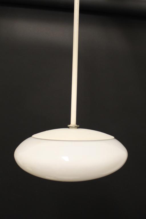 Three 1960's Prescolite Saucer Globe Pendants (1 of 5)