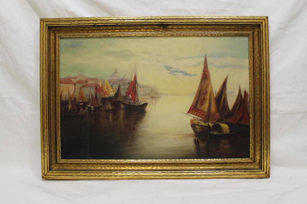 Alma Lorraine (WA) Oil Painting Boats and City (1 of 5)