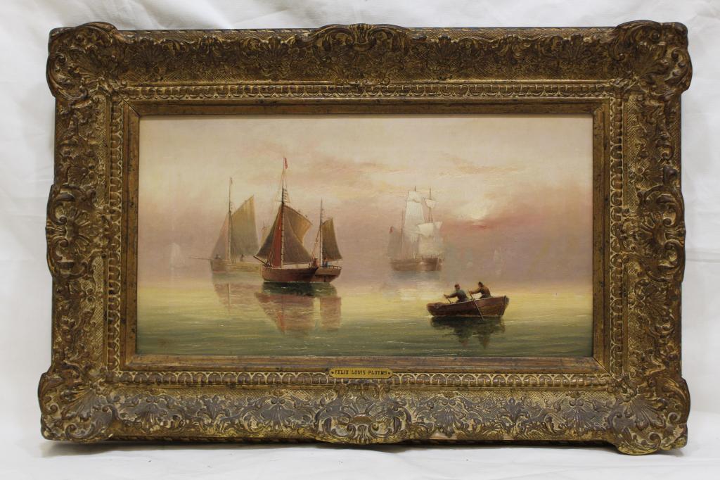 Felix Louis Pluyms (ATT) Oil Painting of Boats (1 of 6)