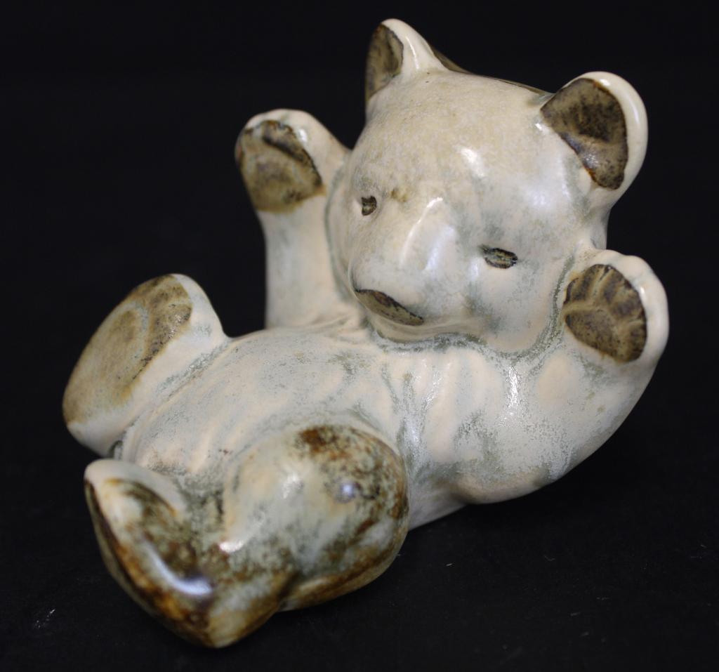 Soholm Denmark Bear Cub by Joseph Simon: Pottery with drip glaze. Original Sololm Denmark label. Excellent condition; no chips or cracks. 2 5/8" H x 3" L approx.