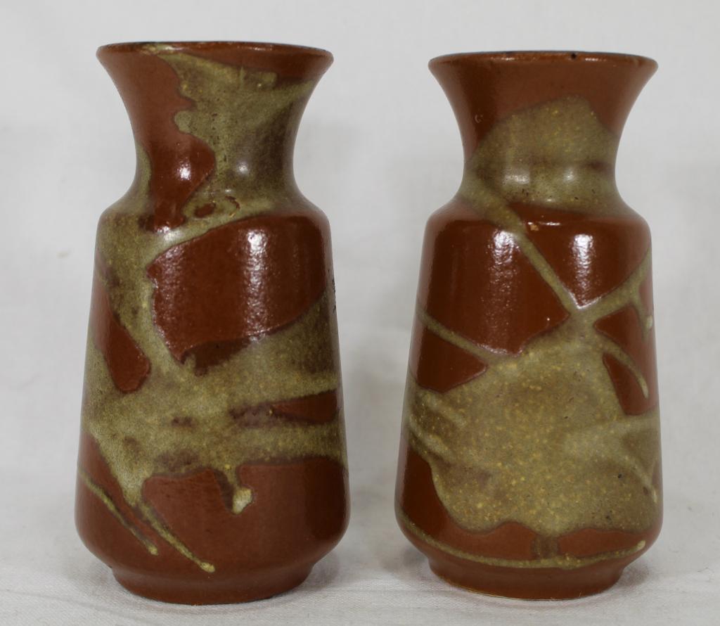 Pair Vintage Austrian Drip Glaze Pottery Vases (1 of 4)