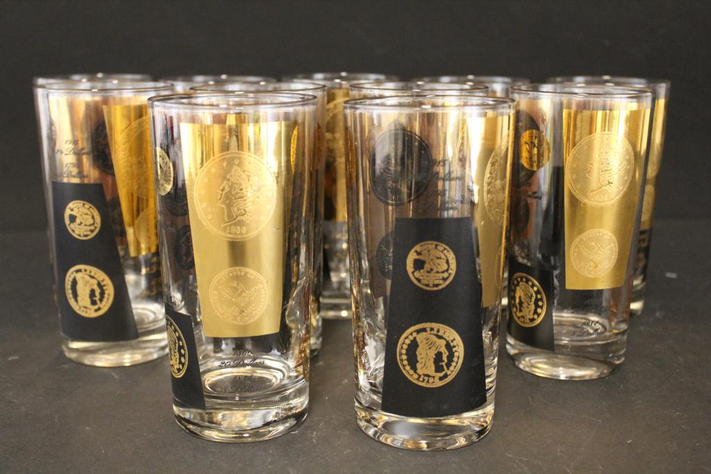 Vintage Gilt Coin Barware Highball Glasses (1 of 6)