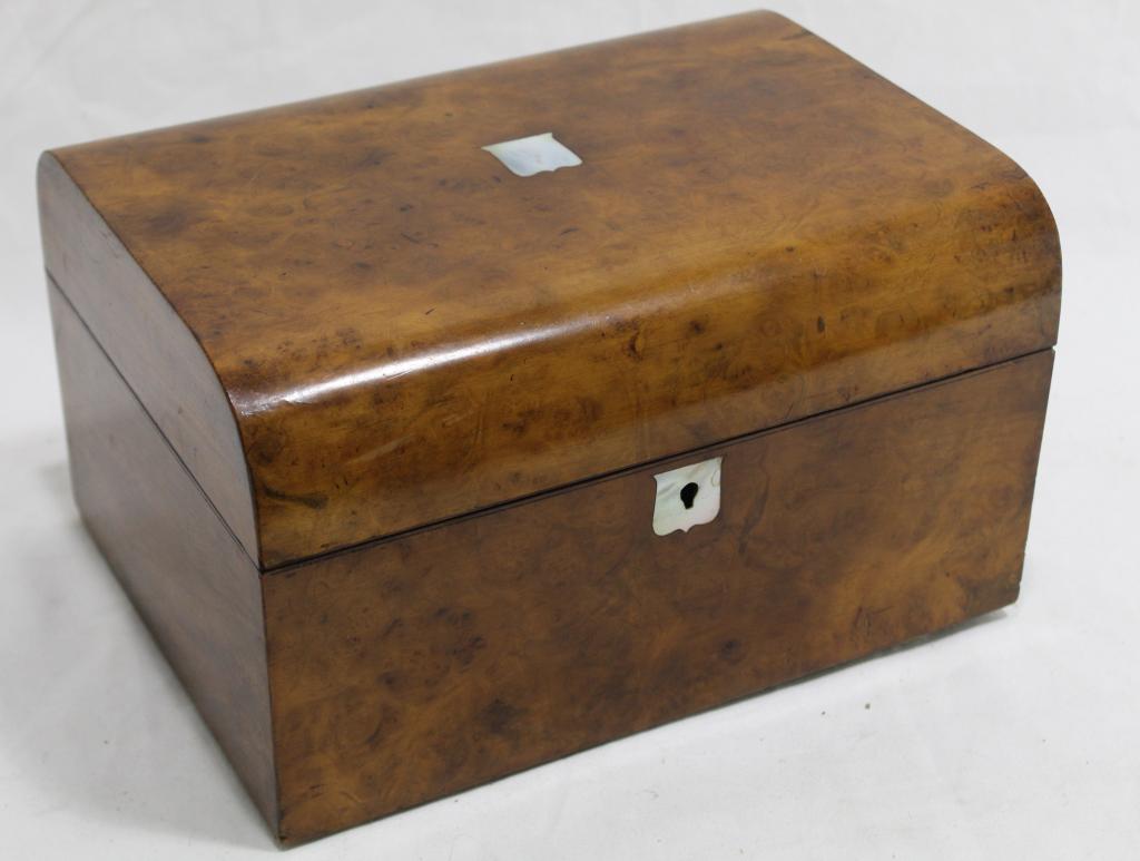 Antique English Burl Veneer Travel Vanity Box (1 of 6)