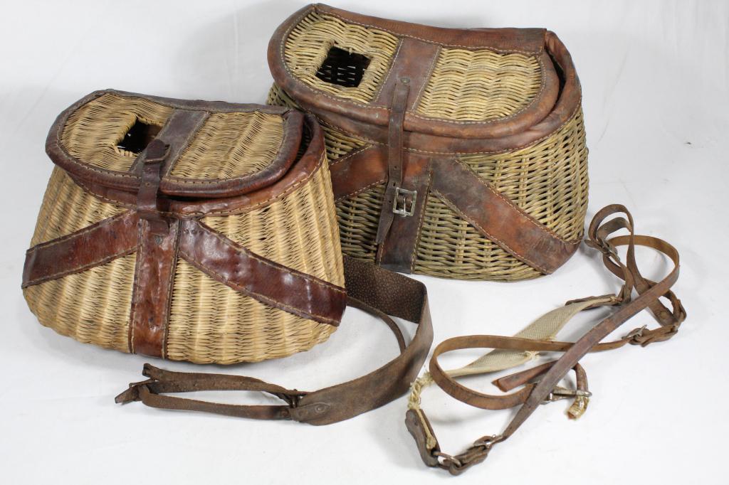 Vintage Whicker & Leather Fishing Creels (1 of 6)