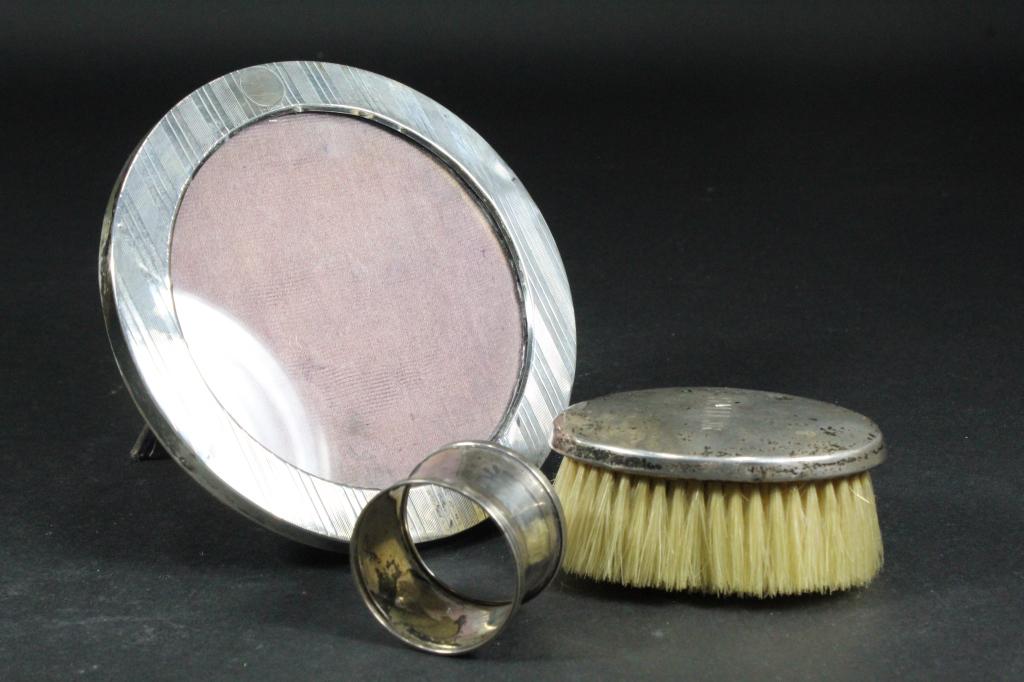 Antique Sterling Frame, Napkin Ring & Brush (1 of 1)