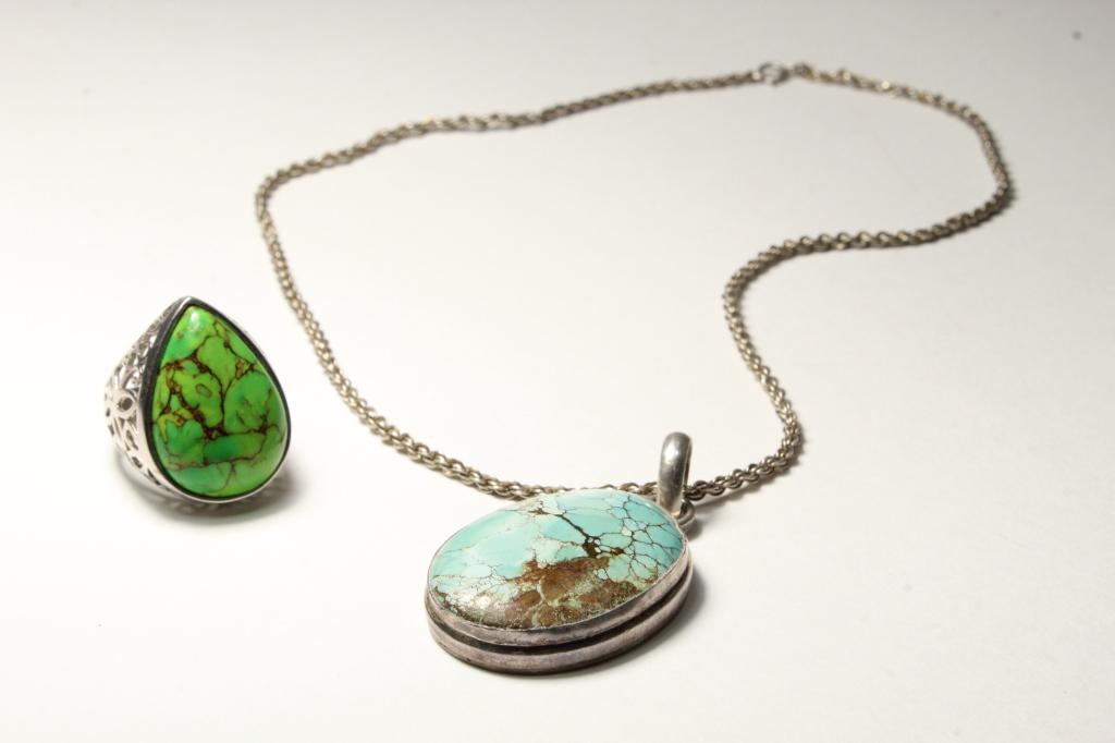 Sterling Turquoise Pendant & Gaspeite Ring (1 of 7)