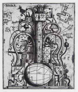 Alexander Brodsky / Ilya Utkin (Russia) Etching: "Tabula A", 1990. Etching from Brodsky and Utkin: Projects 1981 - 1990. Pencil numbered 25/ 30, signed, and dated 1981/ 90 below image. Three blindstamps lower right corner. Custom grey tone