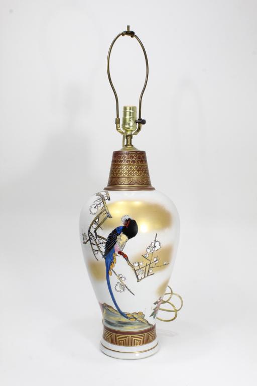 Hand-Painted Signed Phoenix Vase Lamp (1 of 6)