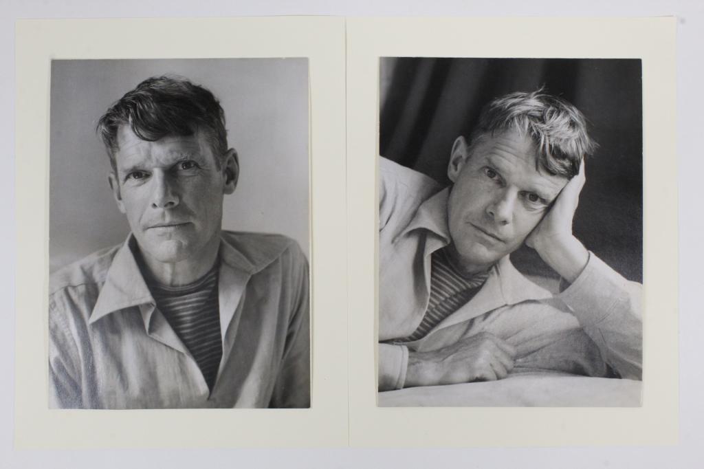 Ellan Auerbach Photograph Portraits Eliot Porter: Two 1956 gelatin silver portrait photographs of American photographer Eliot Porter (1901-1990) mounted to heavy paper backing. Both pencil titled, dated, and signed to the reverse along with Auerbach'
