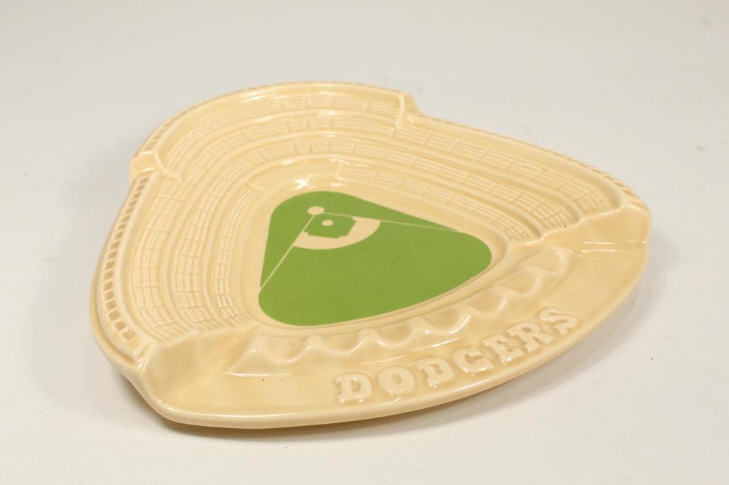 Vintage Dodgers Stadium Souvenir Ashtray: Gloss glazed ceramic with green field. Excellent condition. 1 1/2" H x 8" x 8".