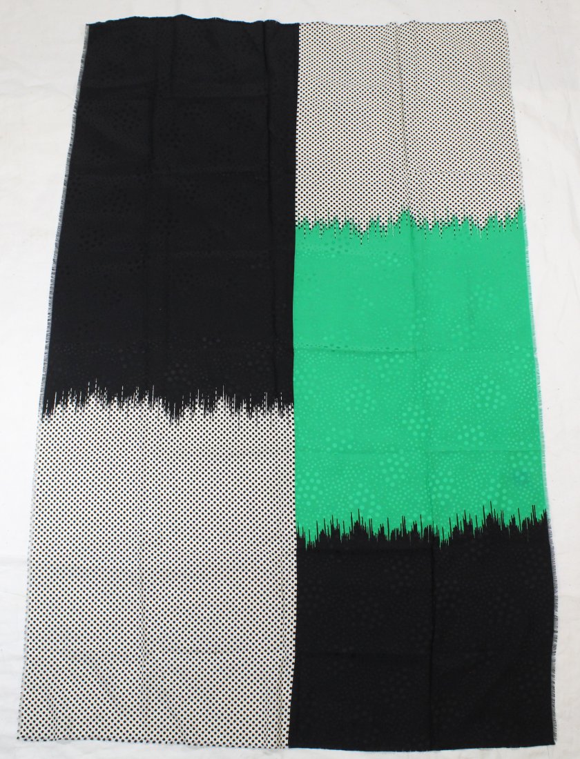 Escada Margaretha Ley Jacquard Silk Scarf: Original Escada Made in Italy label. Two small pin holes at one corner; otherwise very good condition. 34" W x 53" L.