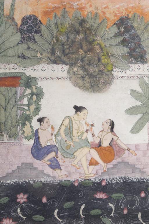 Antique Maidens in Garden Mughal Indian Painting (1 of 5)