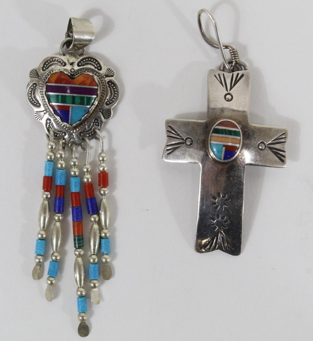 Native American Zuni Sterling Inlaid Pendants (1 of 5)