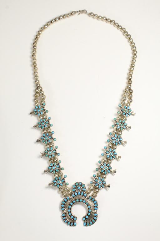 Navajo Turquoise Silver Squash Blossom Necklace (1 of 5)