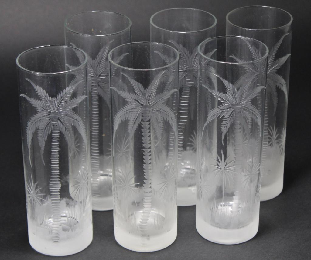 Vintage Etched Paim Tree Highball Glasses (1 of 6)