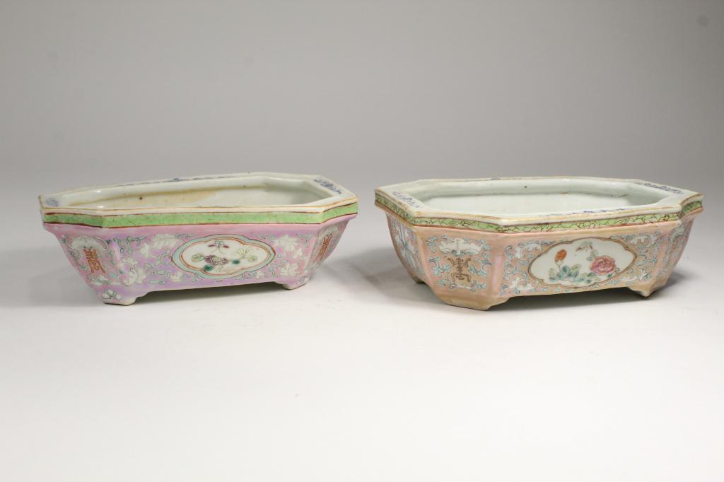 Antique Chinese Famille Rose Bulb Bonsai Planter Pots (1 of 11)