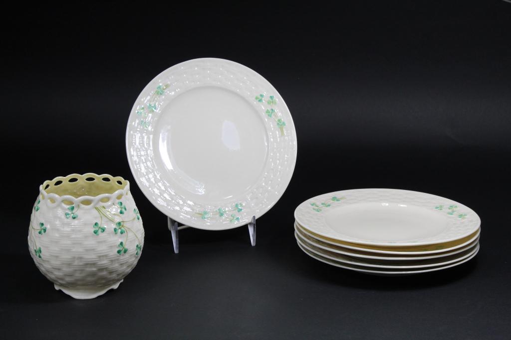 Belleek Shamrock 4th Mark Plates & Vase (1 of 6)