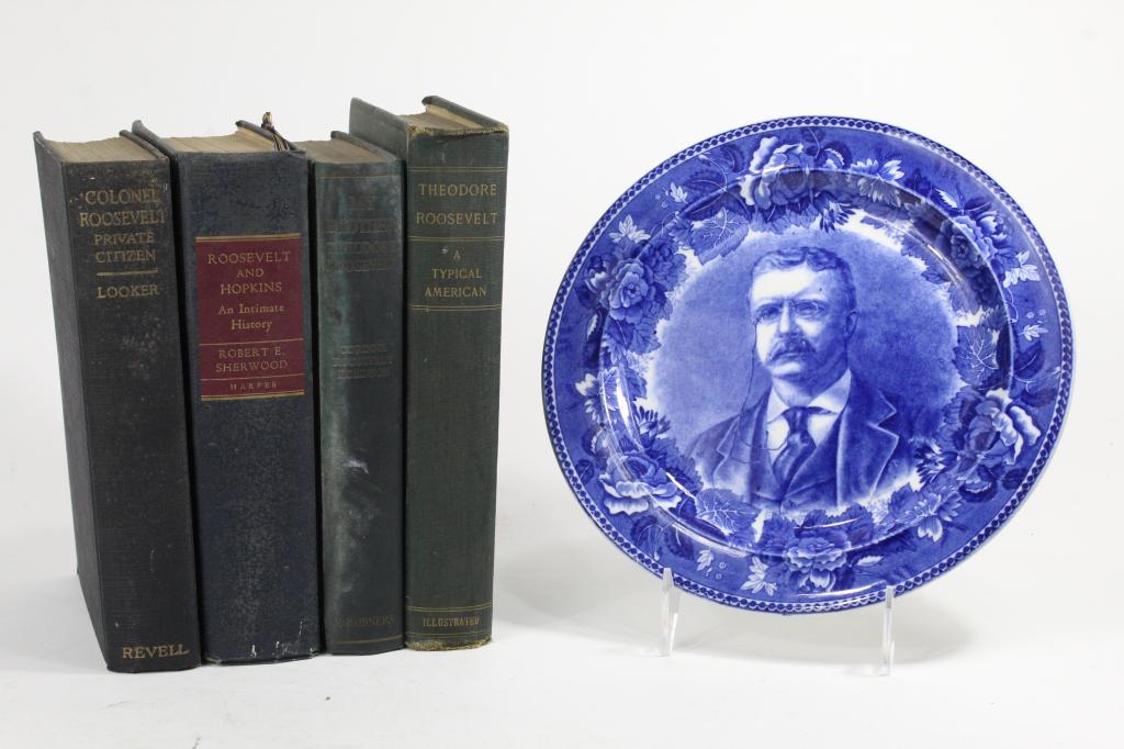 Teddy Roosevelt Flow Blue Plate & Books (1 of 1)