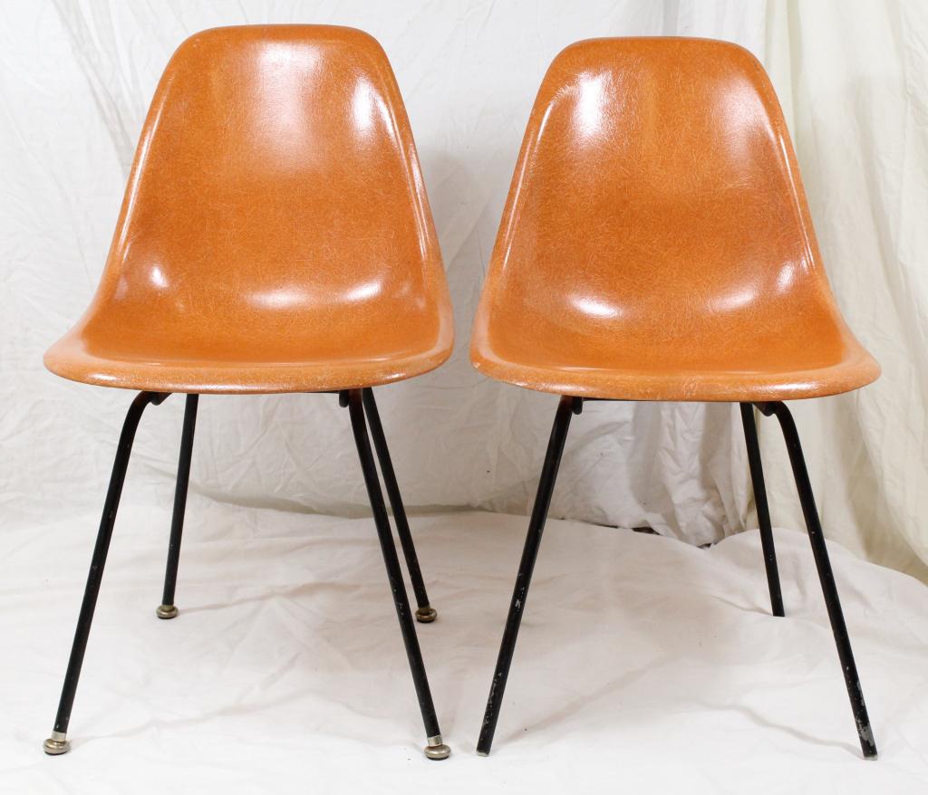 Pair Eames Flame Logo Fiberglass Shell Chairs (1 of 10)