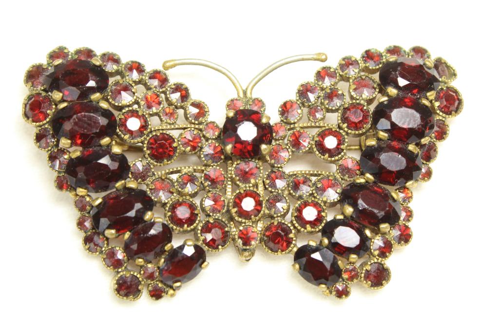 Vintage Bohemian Garnet Butterfly Pin Brooch (1 of 4)