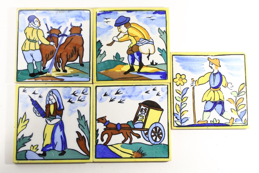 Vintage Dutch Delft Style Tiles w/ Man Defecating (1 of 7)