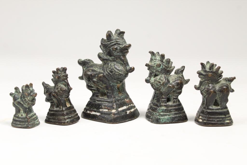5 Burmese Bronze Mythologic Beast Opium Weights (1 of 6)