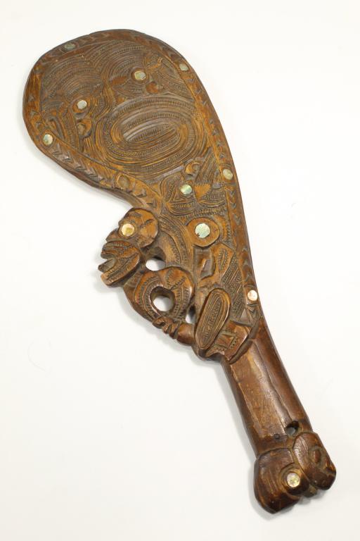 Maori Carved Wood Wahaika Ceremonial Club MOP (1 of 6)