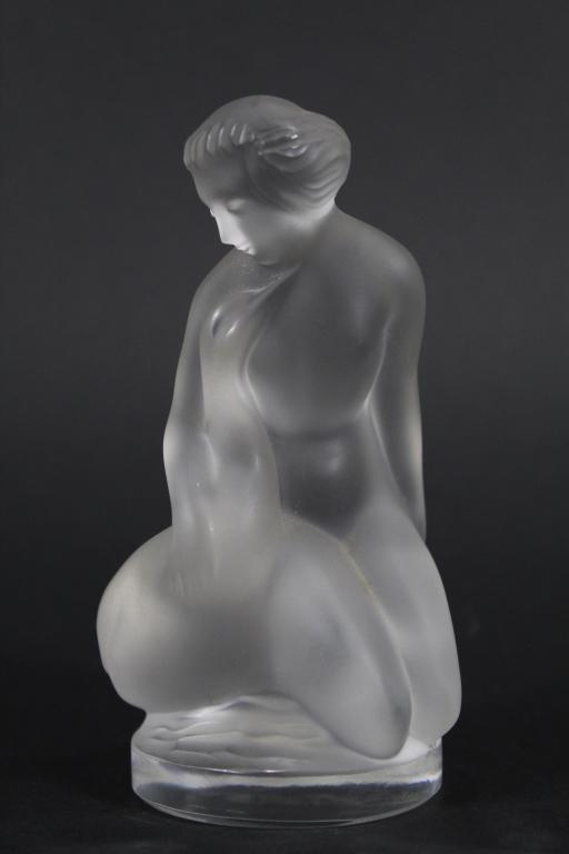 Lalique France Crystal Leda and the Swan: Leda and the Swan sculpture designed by Marc Lalique. Hand etched Lalique France mark to base side. Excellent condition. 4.5" H approx.