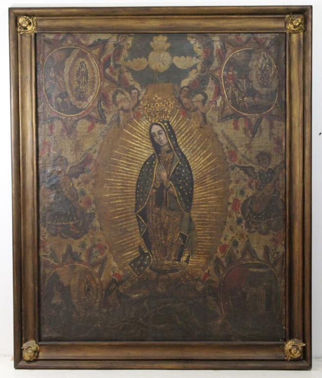 Large Antique Oil on Canvas Virgin Mary (1 of 6)