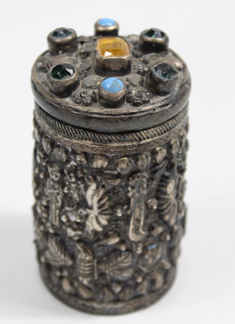 Egyptian Silver Repousse "Jewel" Inlaid Box (1 of 8)