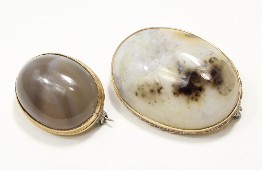 Two Antique Polished Agate & 14k Pins (1 of 5)