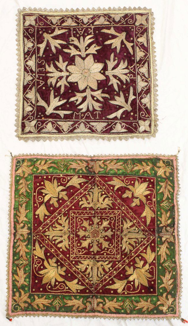 2 Ottoman Gold Embroidered fabric Panels signed (1 of 8)