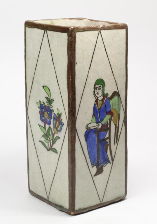 Persian Pottery Square Vase Angel & Musician (1 of 9)