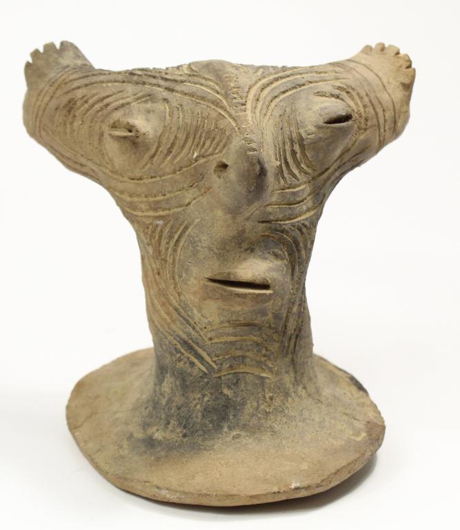 Tribal Black Pottery Demon w Horns  Bust Oceania (1 of 7)