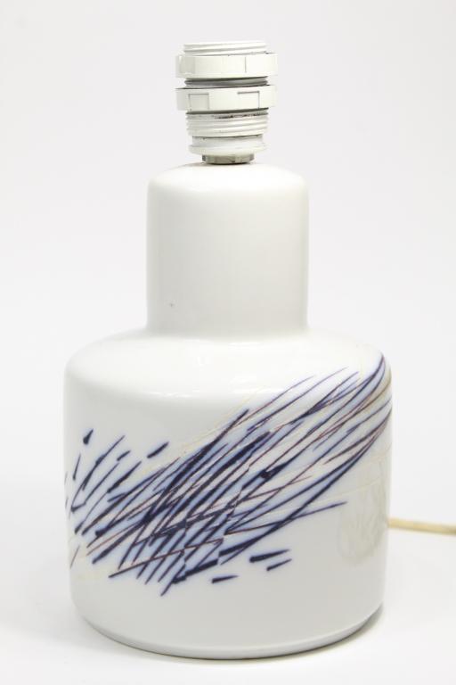 Nelina Lamp by Ivan Weiss for Royal Copenhagen: Porcelain lamp with abstract line design. Marked to bottom with impressed 22794. Original European wiring and plug. Circa 1970's. Small glaze flaw upper section. 11" H (including socket) x 6" dia.