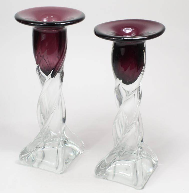 Murano Style Amethyst Glass Candle Holders (1 of 4)