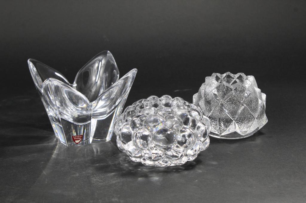 Orrefors Sweden Crystal Bowl & Candle Votives (1 of 7)