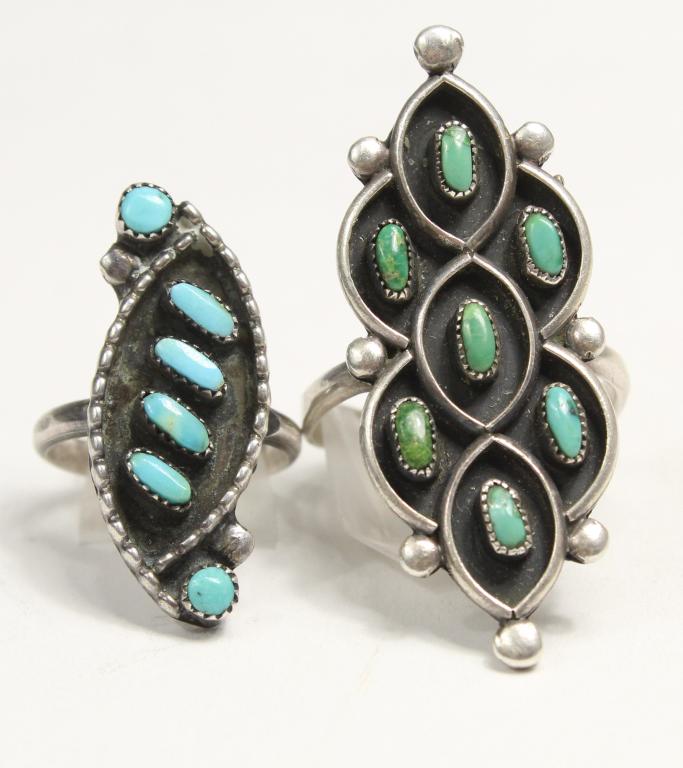 Two Zuni Sterling & Turquoise Rings (1 of 4)