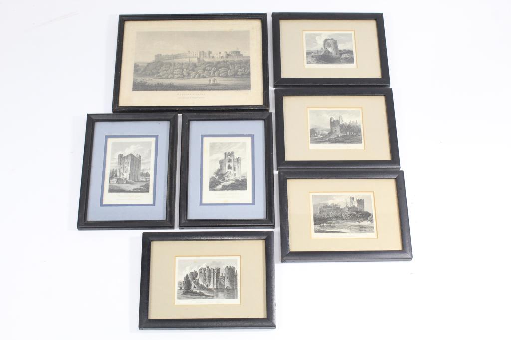 7 Framed Engravings Castles and Ruins (1 of 5)