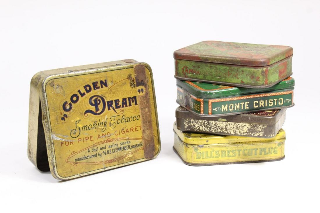 Lot of 5 Tin Tobacco Containers (1 of 2)